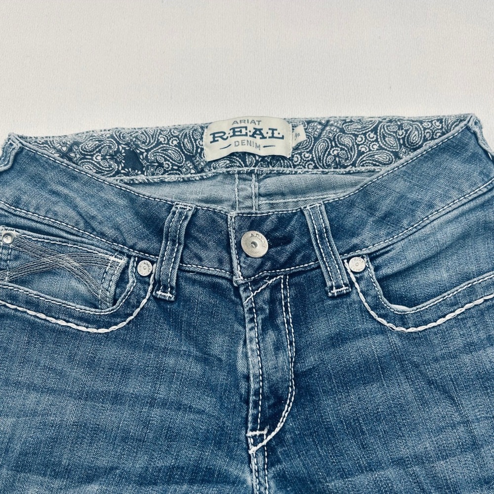 Ariat REAL Denim Jeans Womens 29R Mid Rise Straight Leg Western Cowgirl Rodeo - Picture 2 of 16